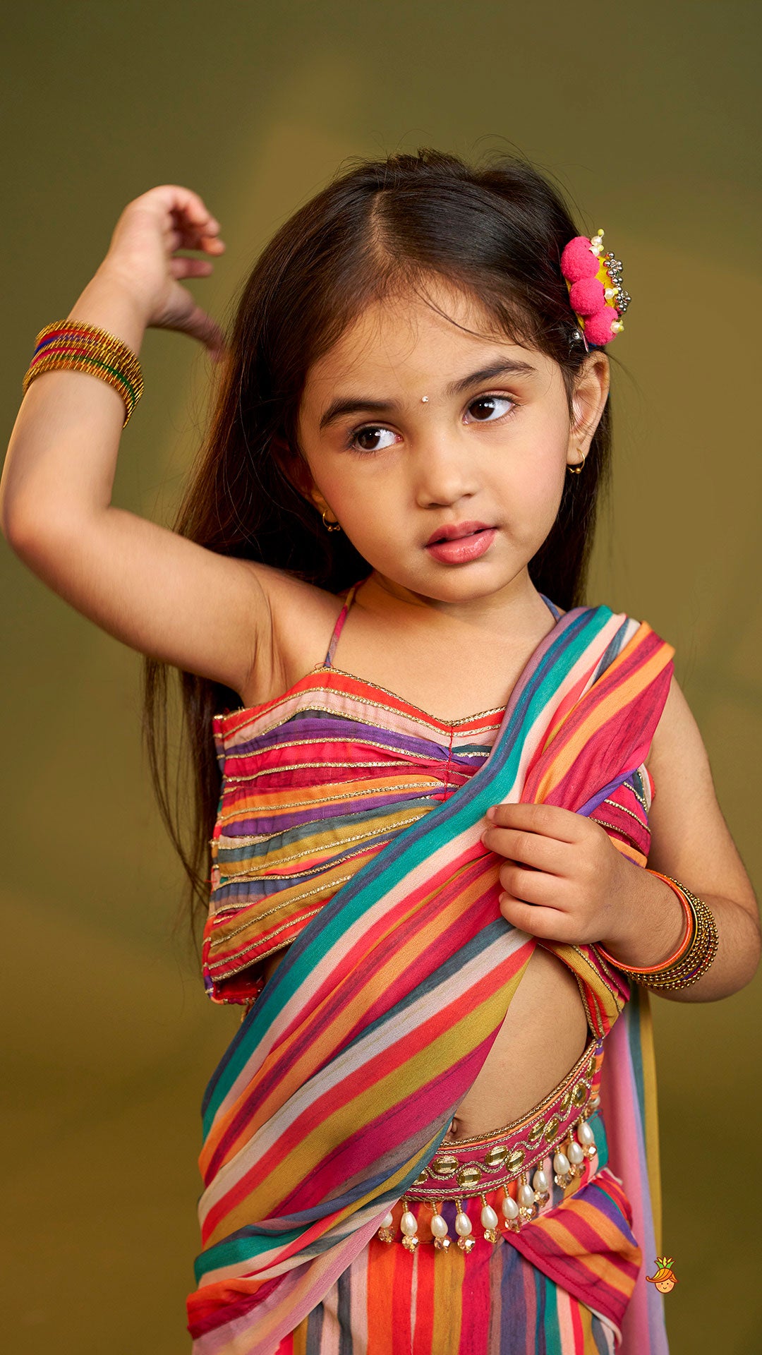 Gorgeous Striped Top With Tiered Sharara And Attached Drape Dupatta