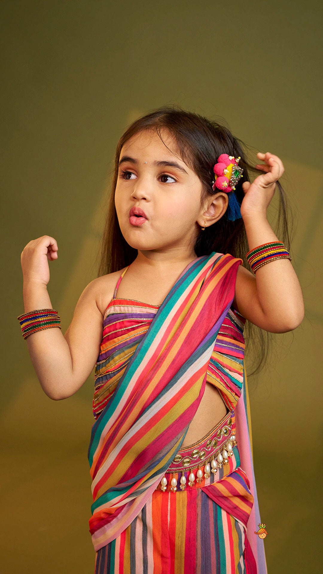 Gorgeous Striped Top With Tiered Sharara And Attached Drape Dupatta