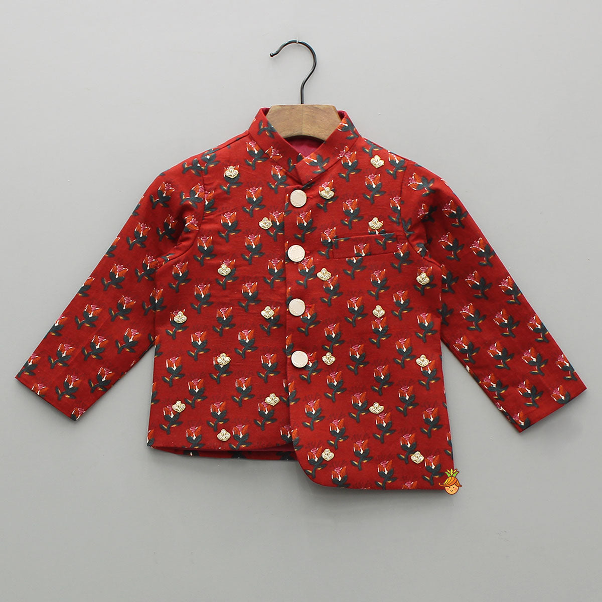 Kurta With Pocket-Detail Asymmetric Jacket And Pyjama