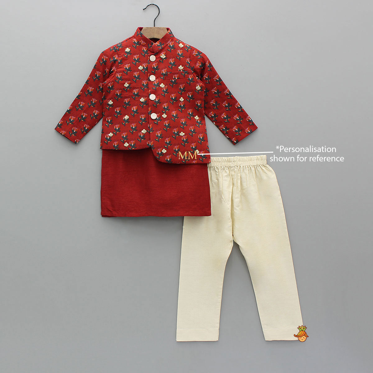 Kurta With Pocket-Detail Asymmetric Jacket And Pyjama