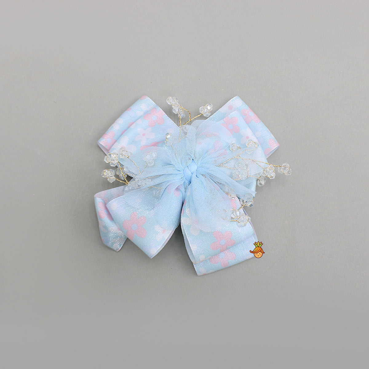 Floral Printed Hair Clip With Crystal Bead Detailing