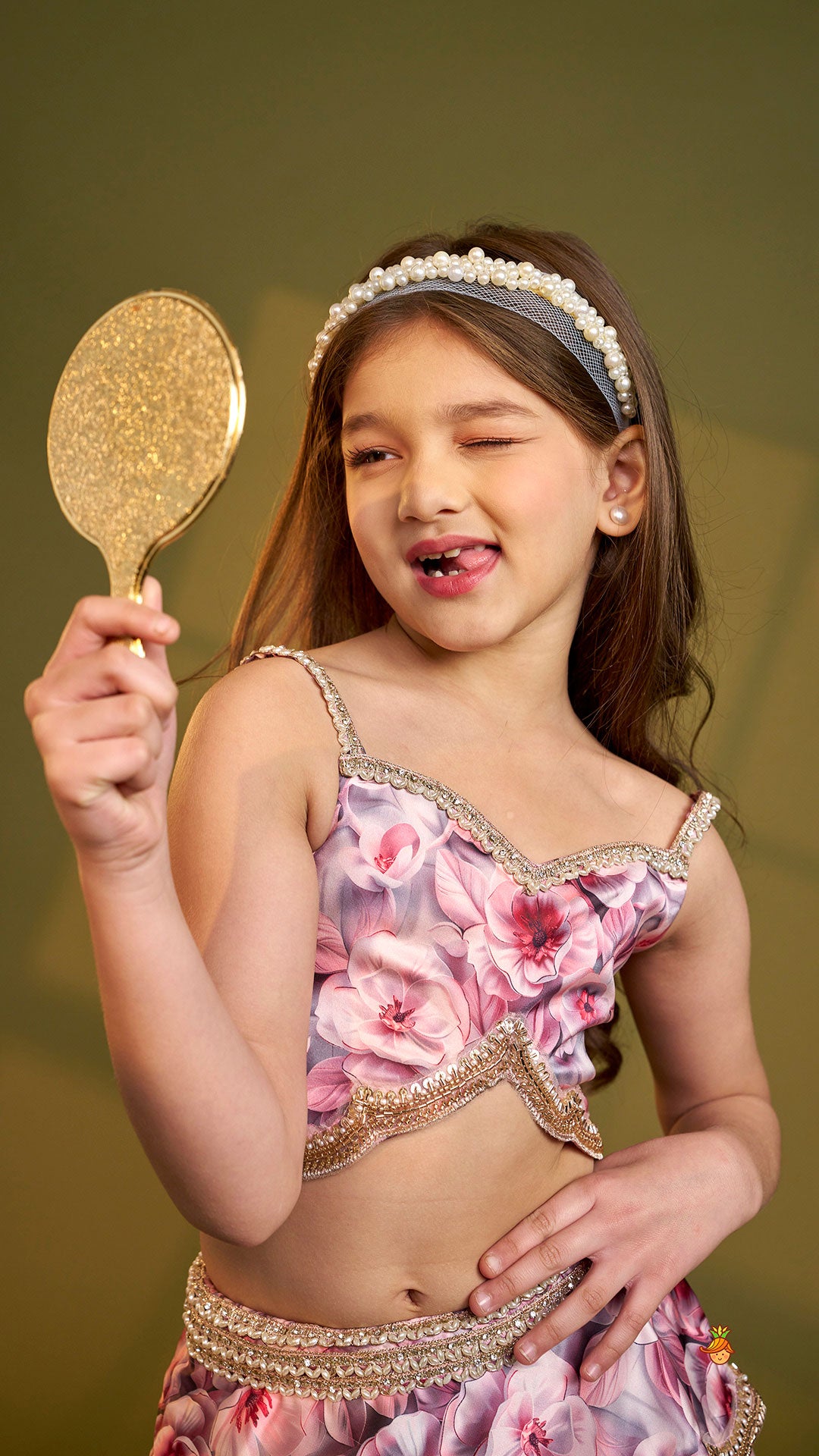 Printed Strappy Top And Graceful Layered Lehenga