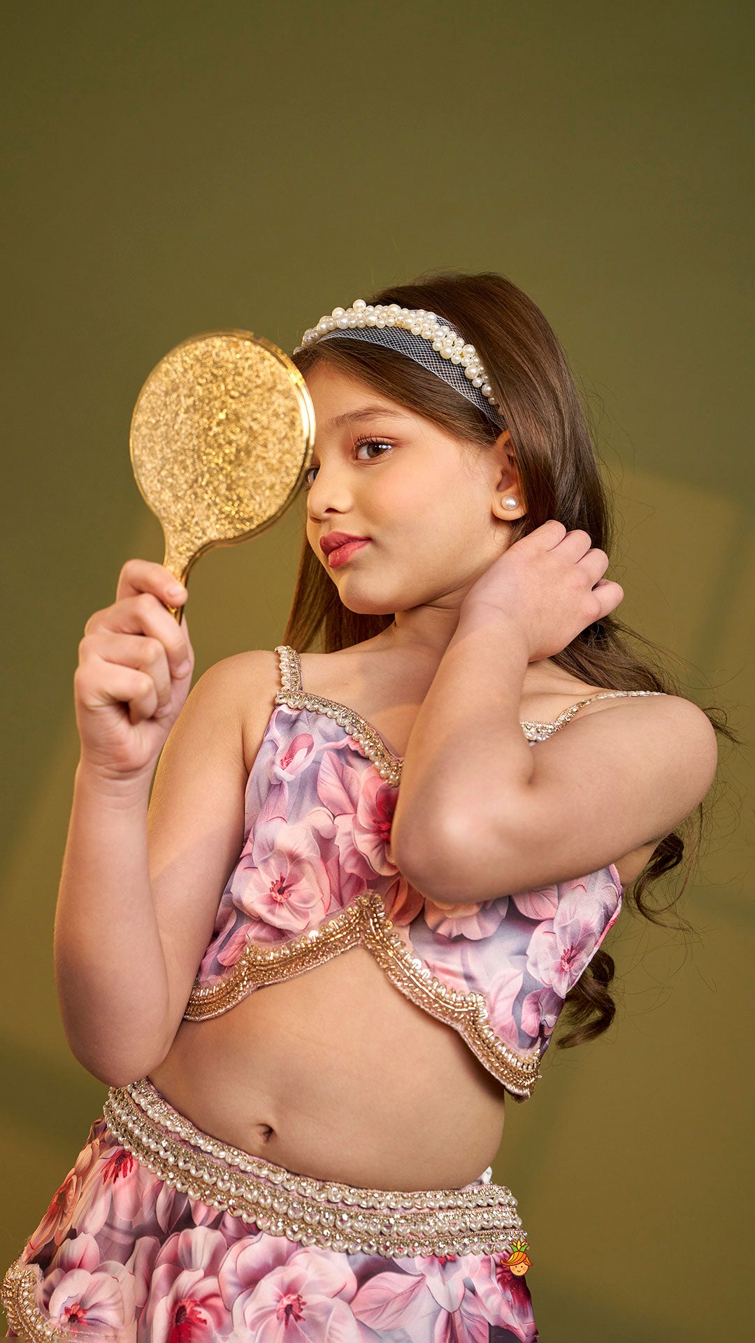 Printed Strappy Top And Graceful Layered Lehenga