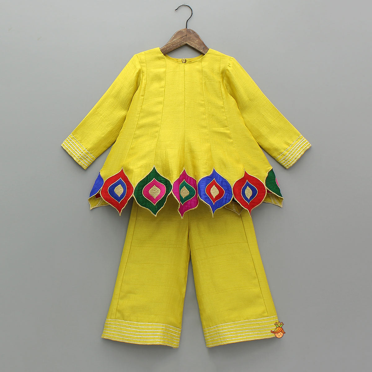 Contrast Hem Flared Top And Palazzo With Matching Dupatta