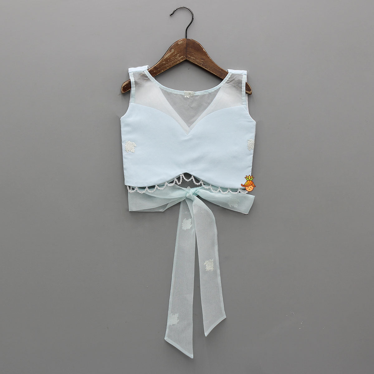 Organza Crop Top And Lehenga With Bow Hair Clip