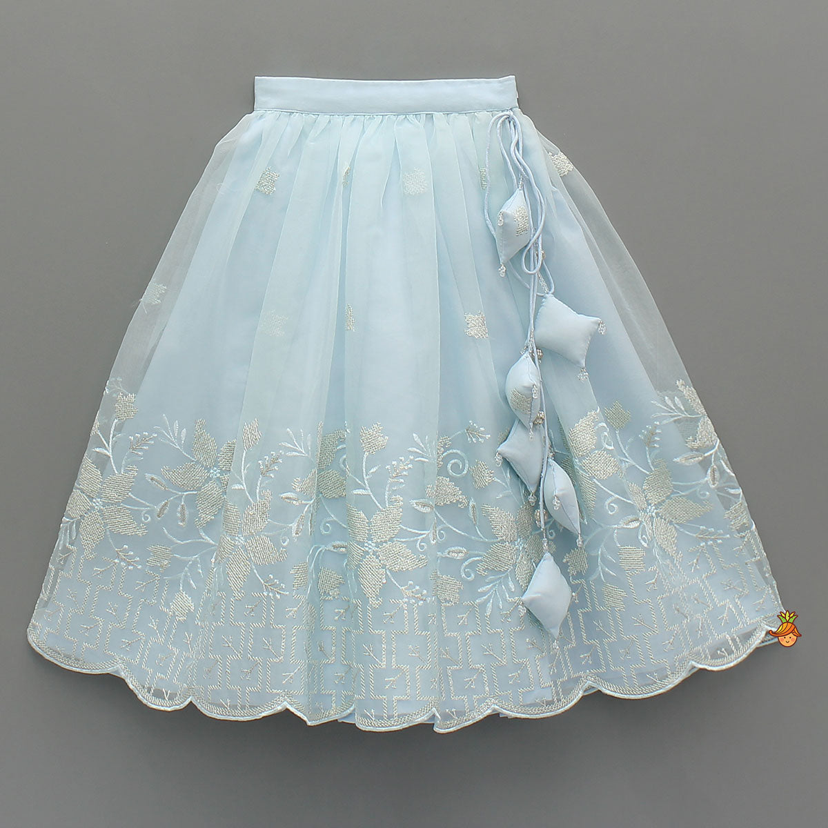 Organza Crop Top And Lehenga With Bow Hair Clip