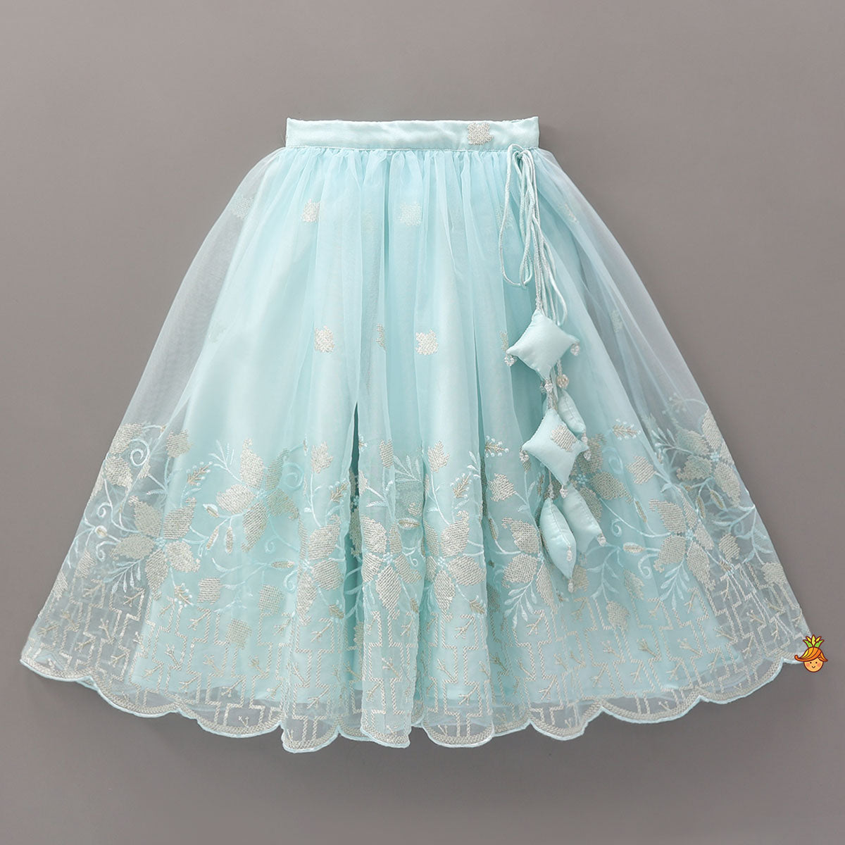 Organza Crop Top And Lehenga With Bow Hair Clip