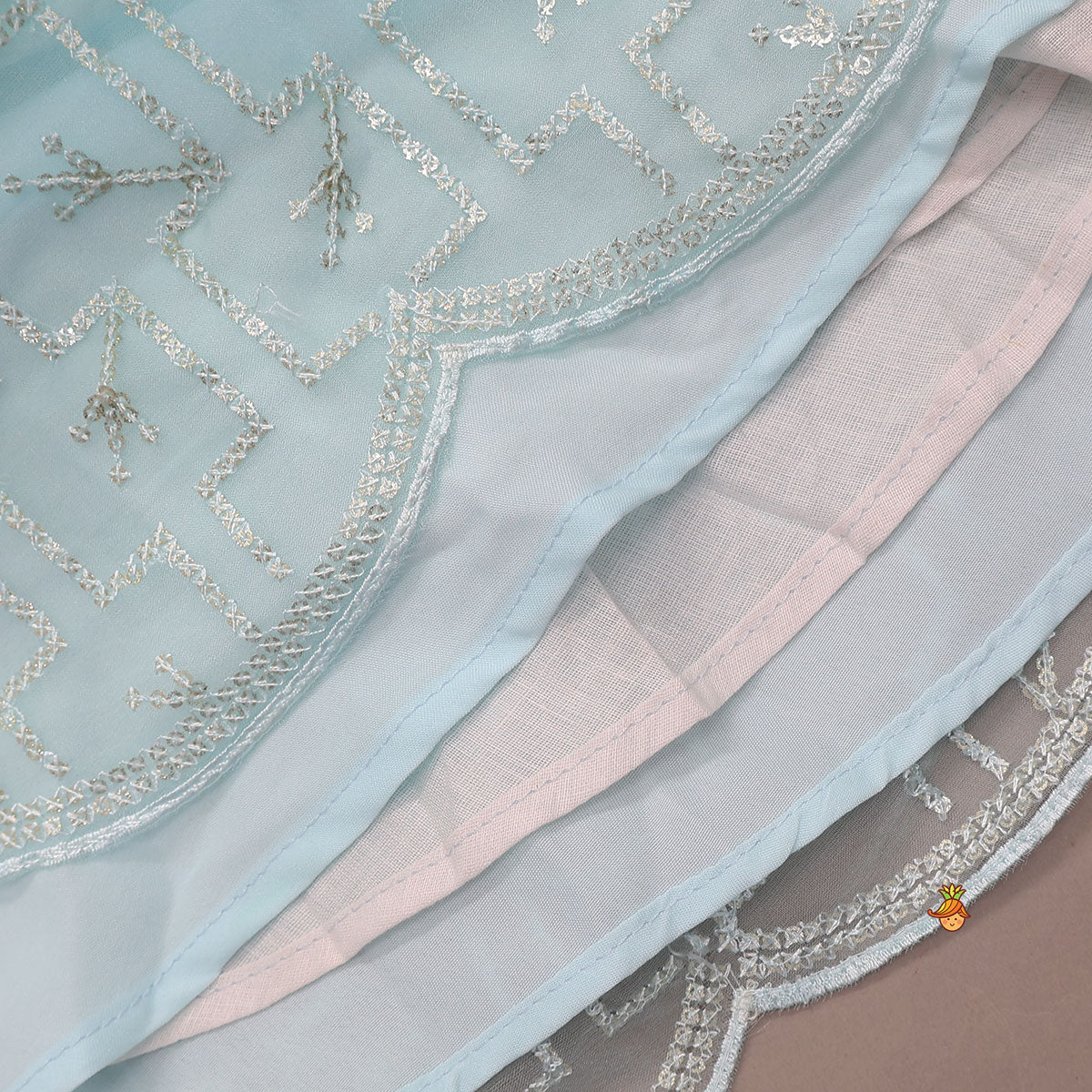 Organza Crop Top And Lehenga With Bow Hair Clip