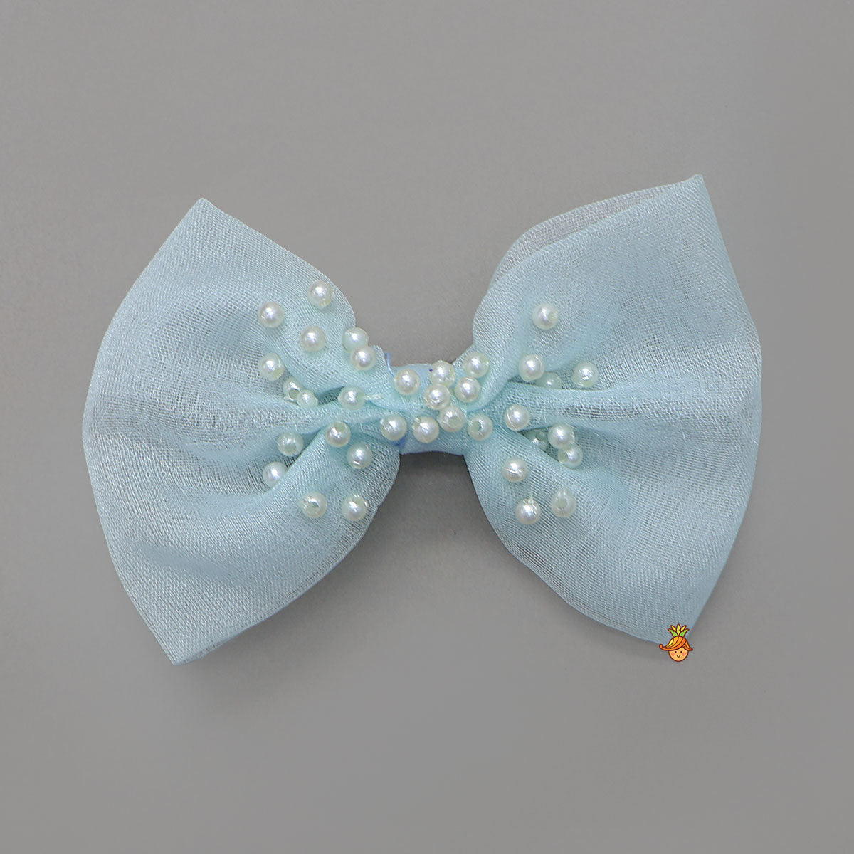 Organza Crop Top And Lehenga With Bow Hair Clip