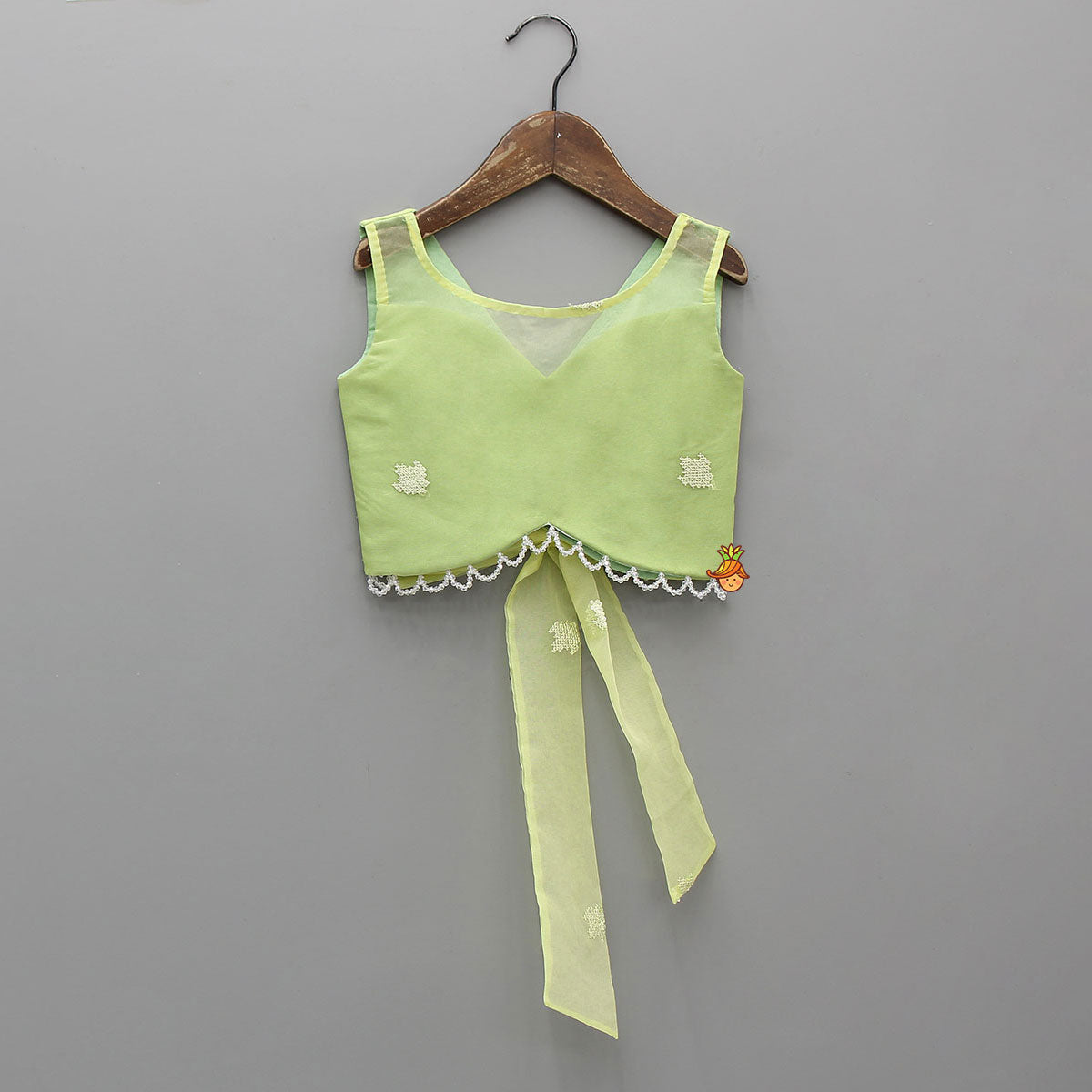 Organza Top And Lehenga With Bow Hair Clip