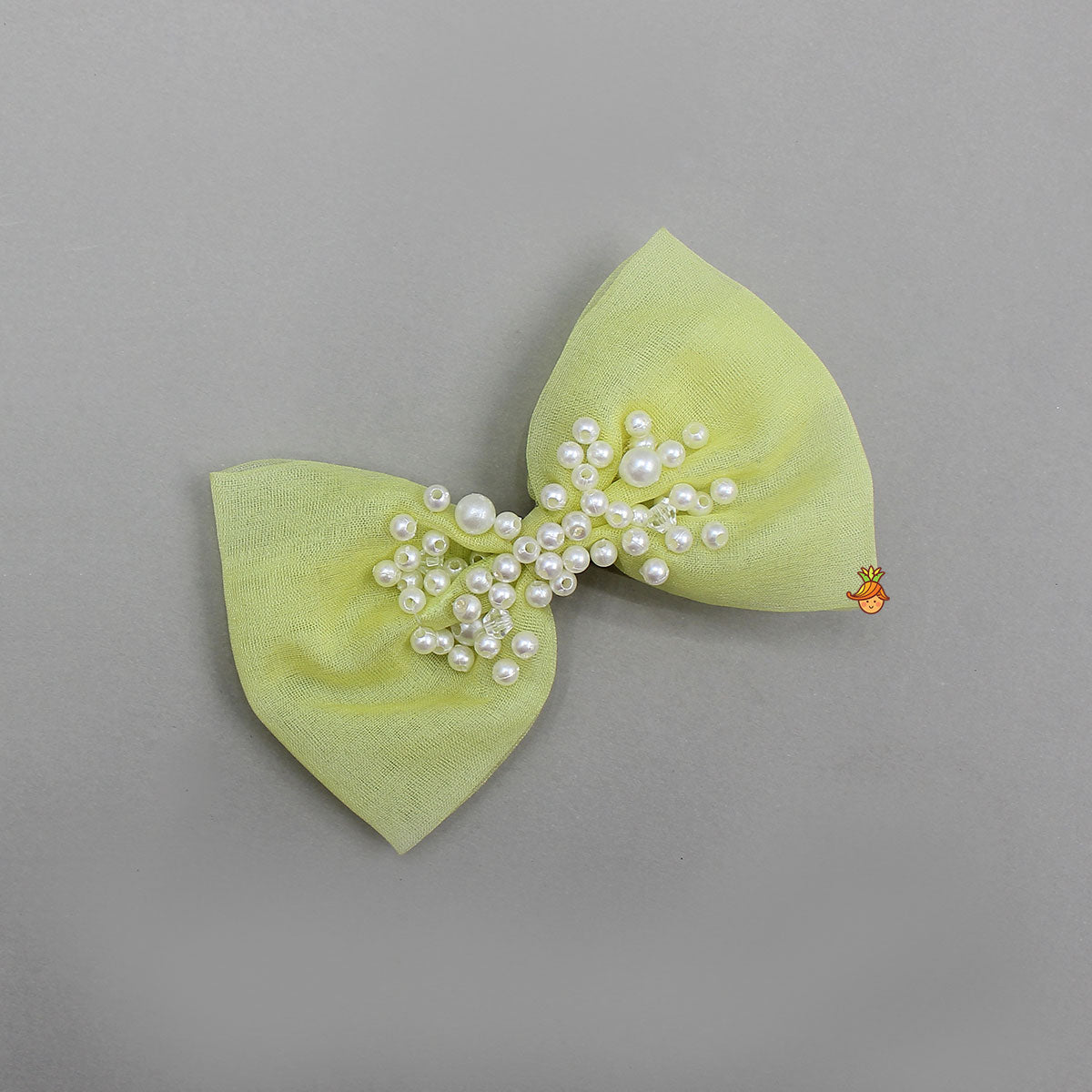 Organza Top And Lehenga With Bow Hair Clip