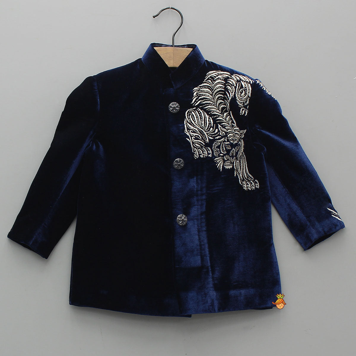 Motifs Embroidered Velvet Sherwani With Pyjama