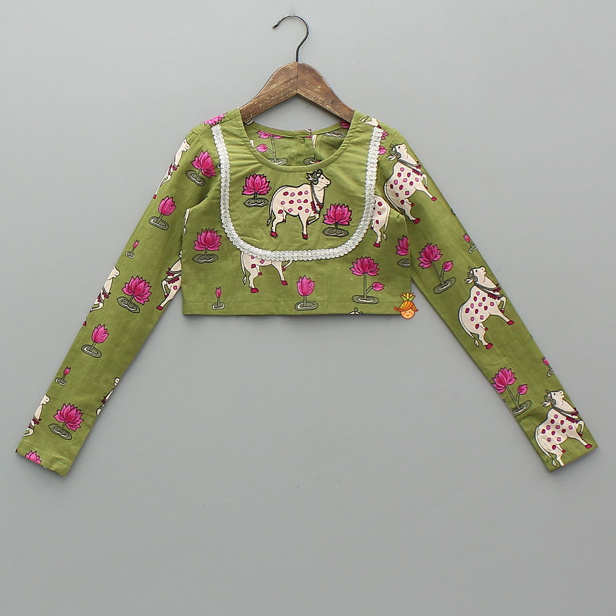 Round Neck Printed Top With Matching Lehenga And Dupatta