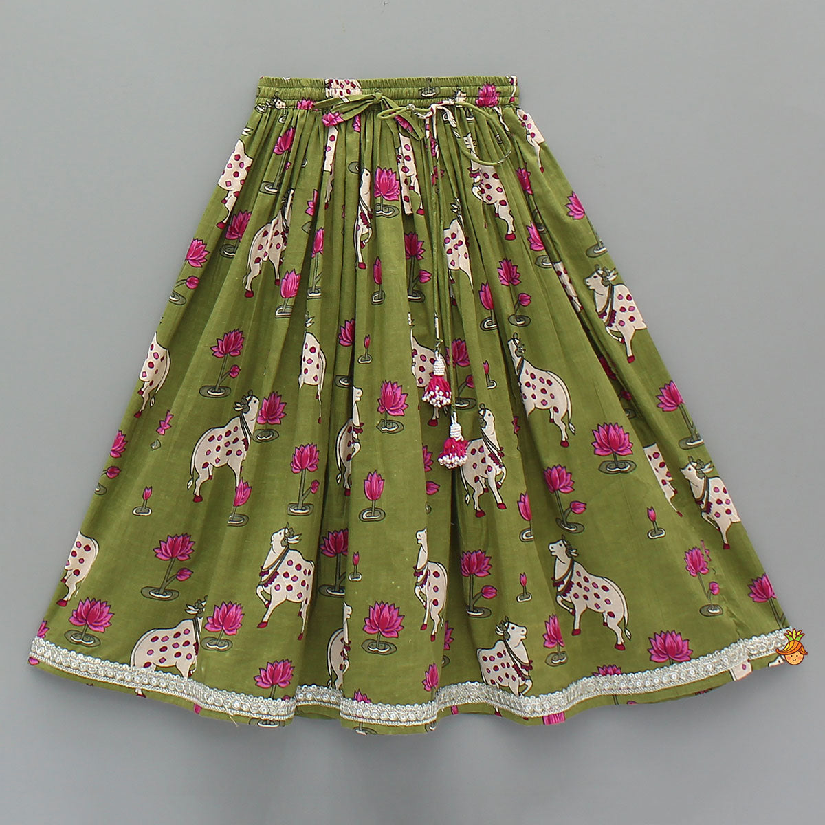 Round Neck Printed Top With Matching Lehenga And Dupatta