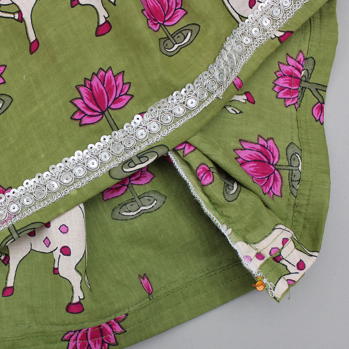 Round Neck Printed Top With Matching Lehenga And Dupatta