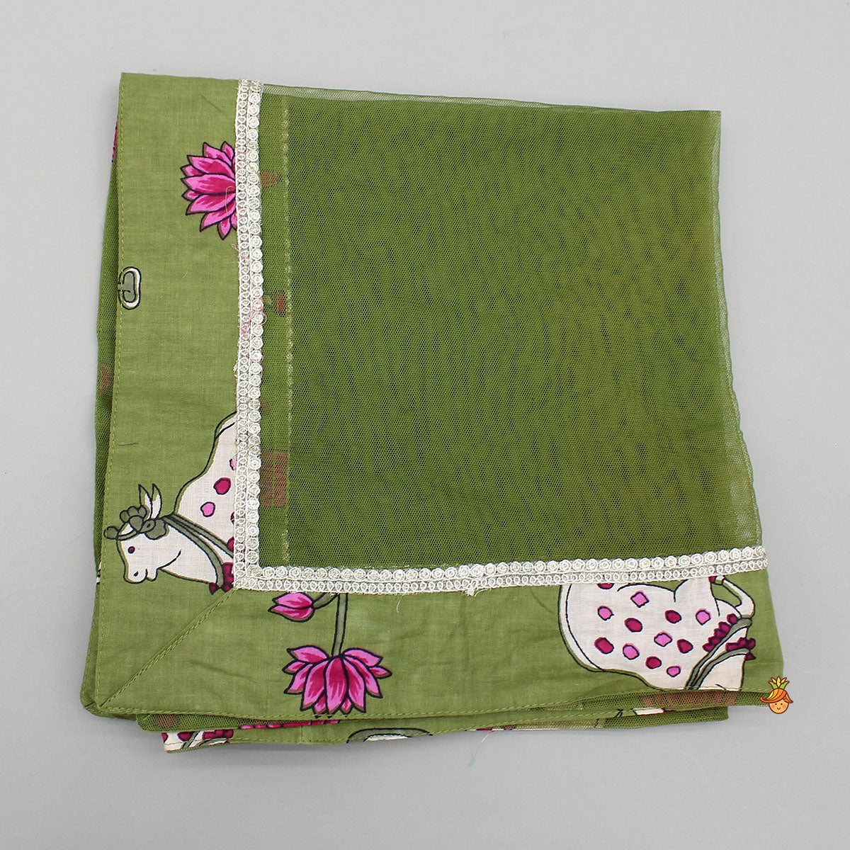 Round Neck Printed Top With Matching Lehenga And Dupatta