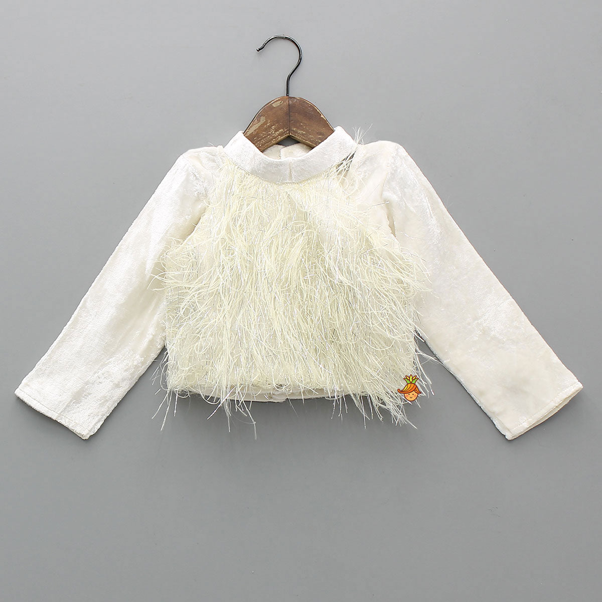 Velvet Inner Top With Halter Neck Fur Top  And Gorgeous Dual-Tone Panelled Lehenga