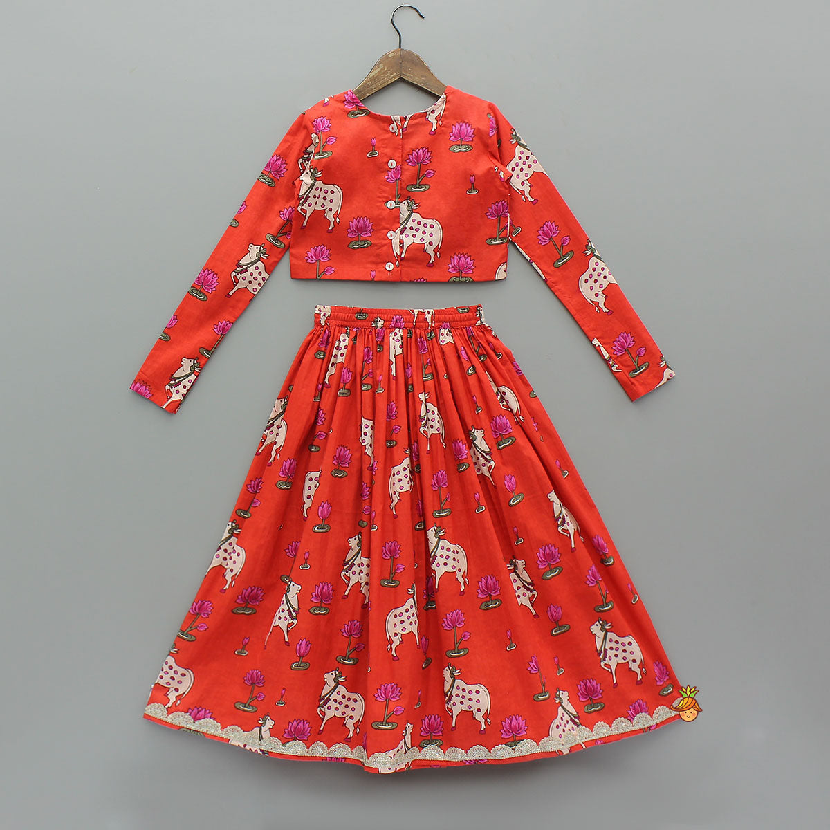 Lotus Printed Ethnic Top With Matching Lehenga And Dupatta