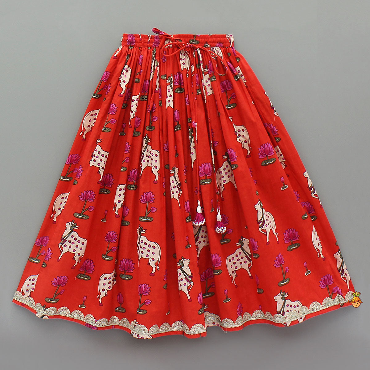 Lotus Printed Ethnic Top With Matching Lehenga And Dupatta