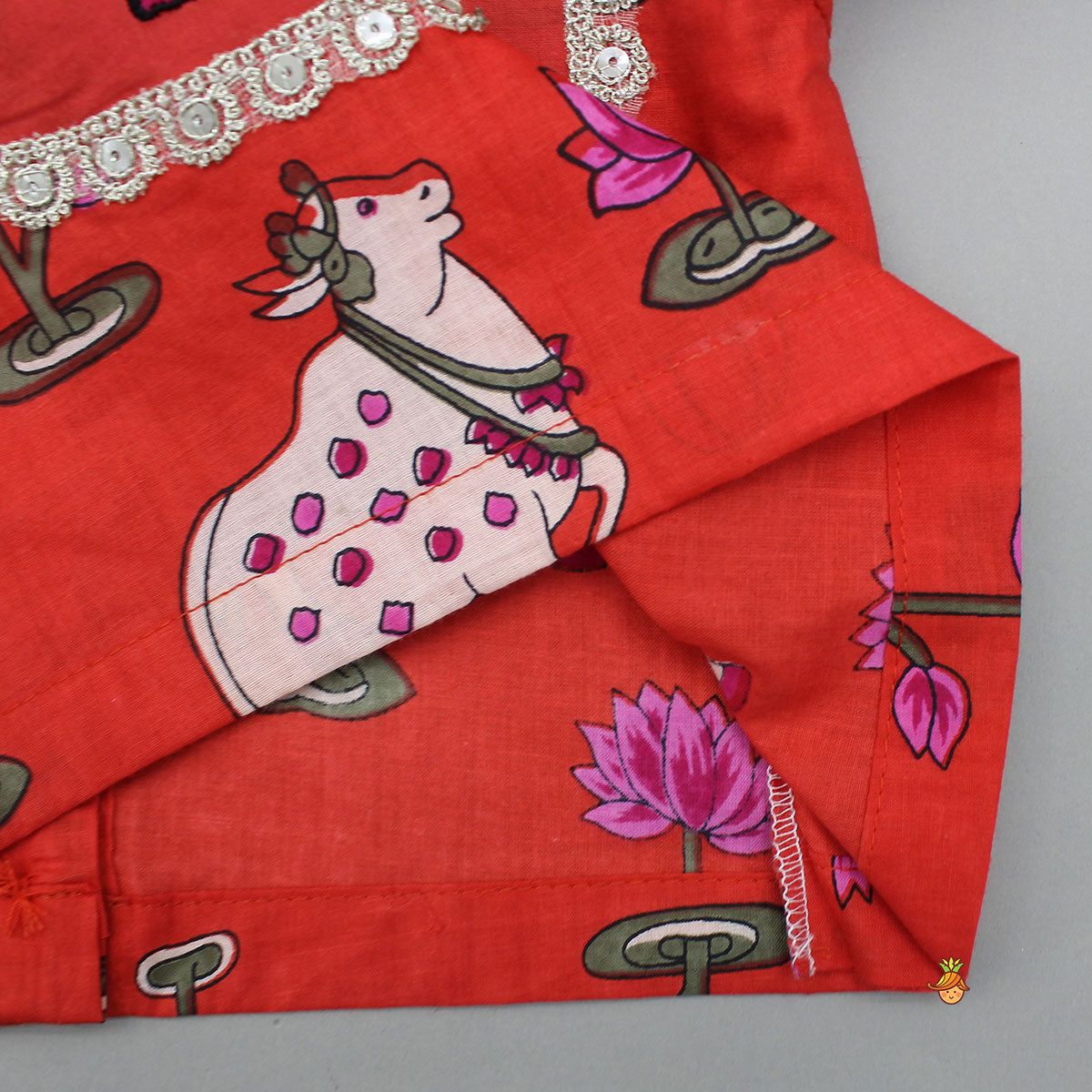 Lotus Printed Ethnic Top With Matching Lehenga And Dupatta