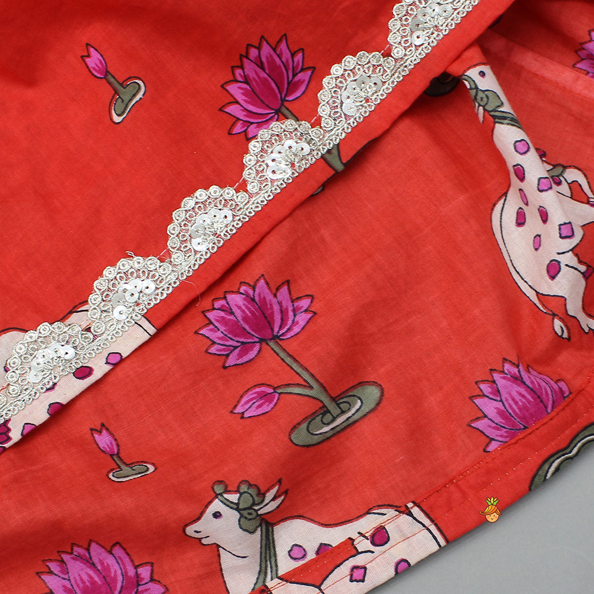 Lotus Printed Ethnic Top With Matching Lehenga And Dupatta