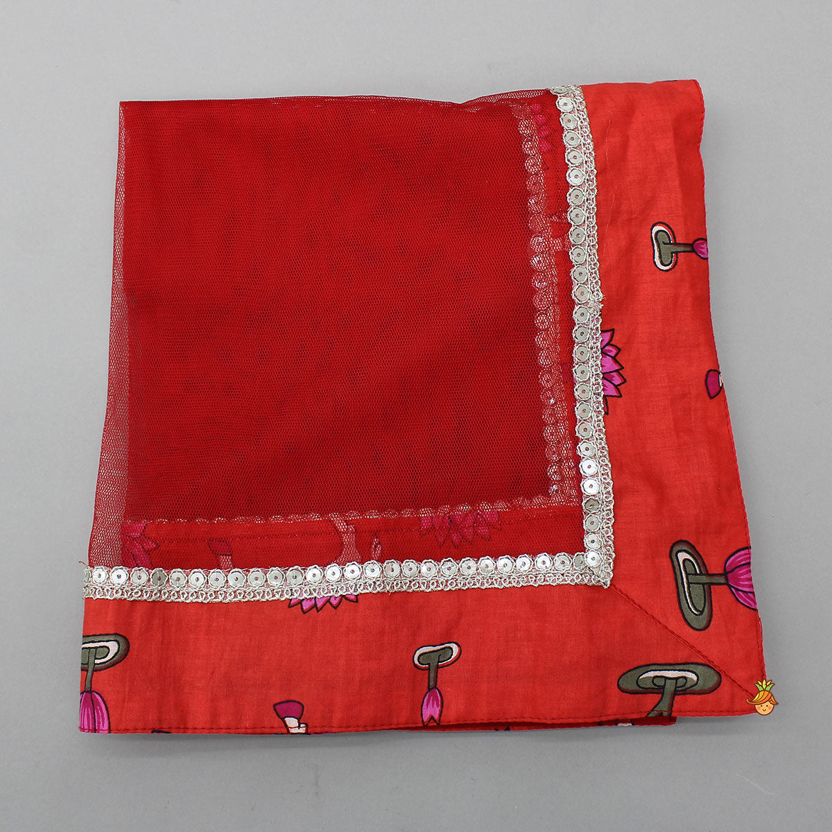 Lotus Printed Ethnic Top With Matching Lehenga And Dupatta