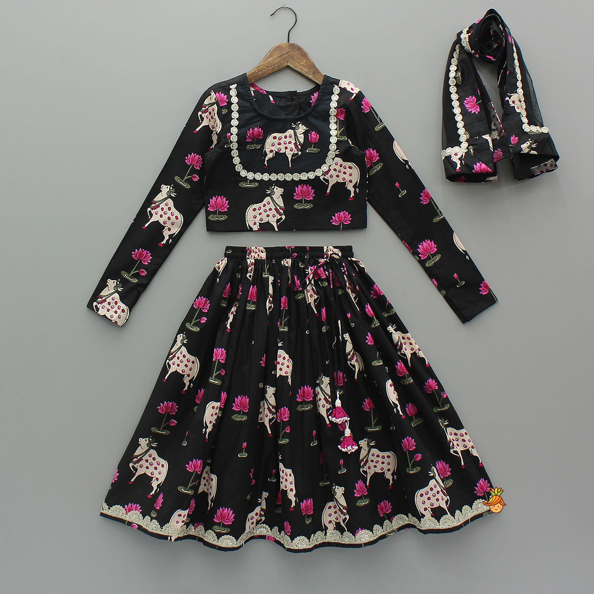 Applique Work Top With Matching Lehenga And Dupatta