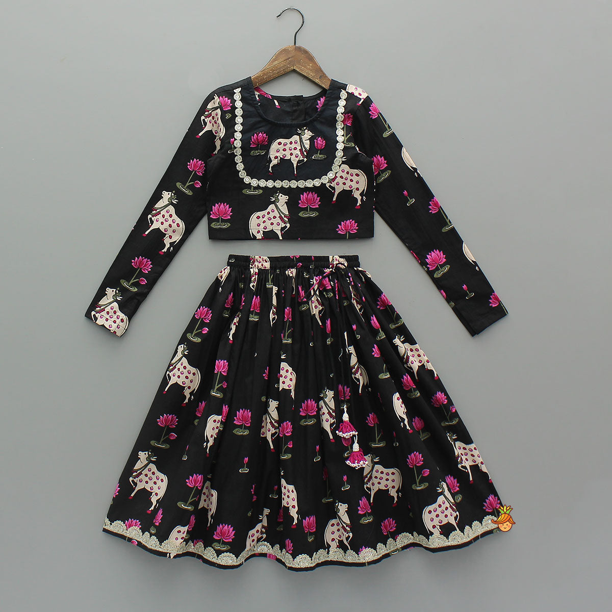 Applique Work Top With Matching Lehenga And Dupatta