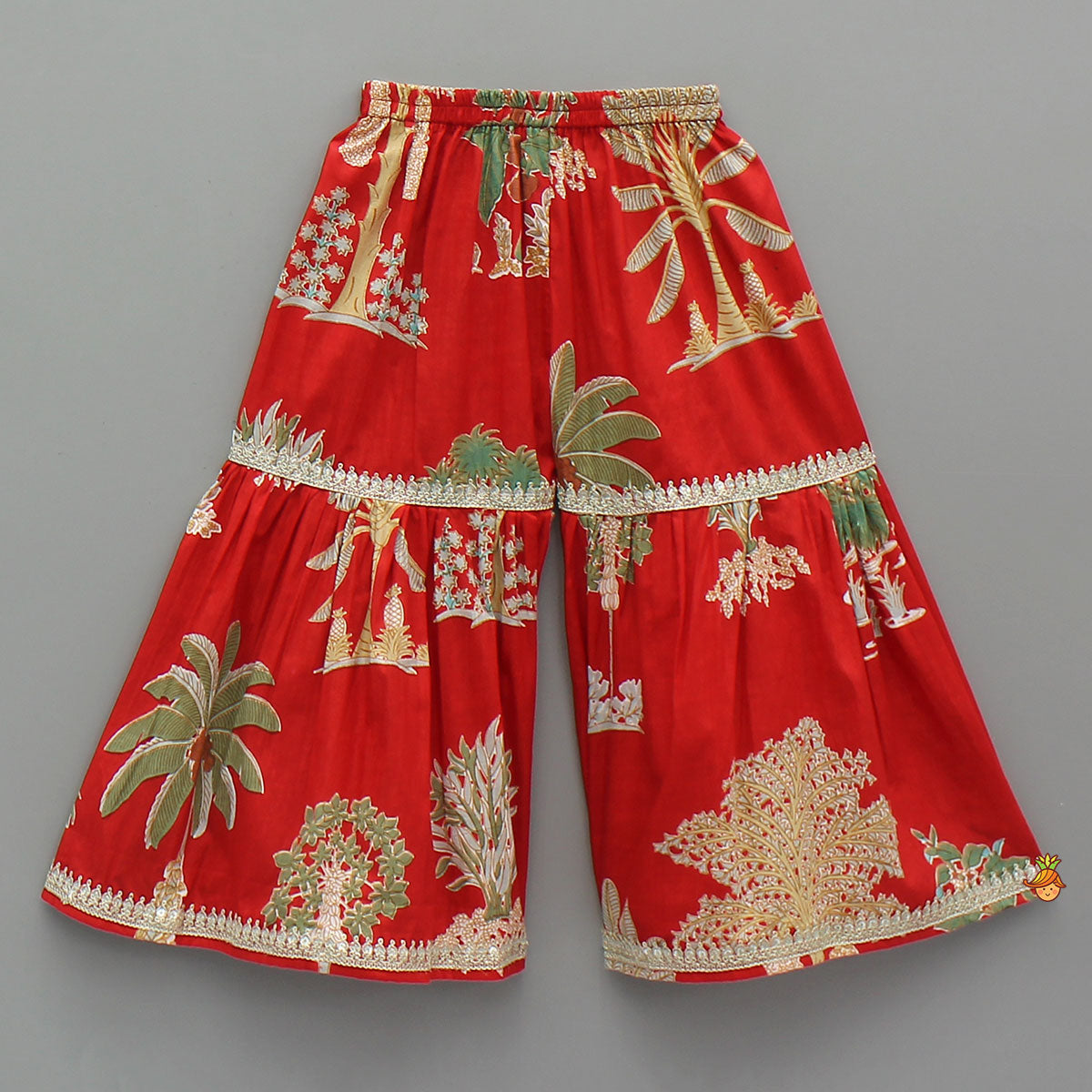 Trees Printed Graceful Kurti And Sharara With Net Dupatta