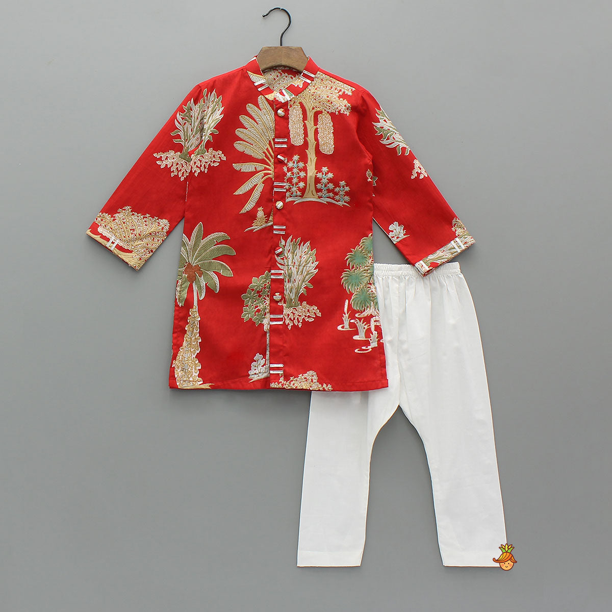 Front Open Printed Ethnic Kurta With Pyjama