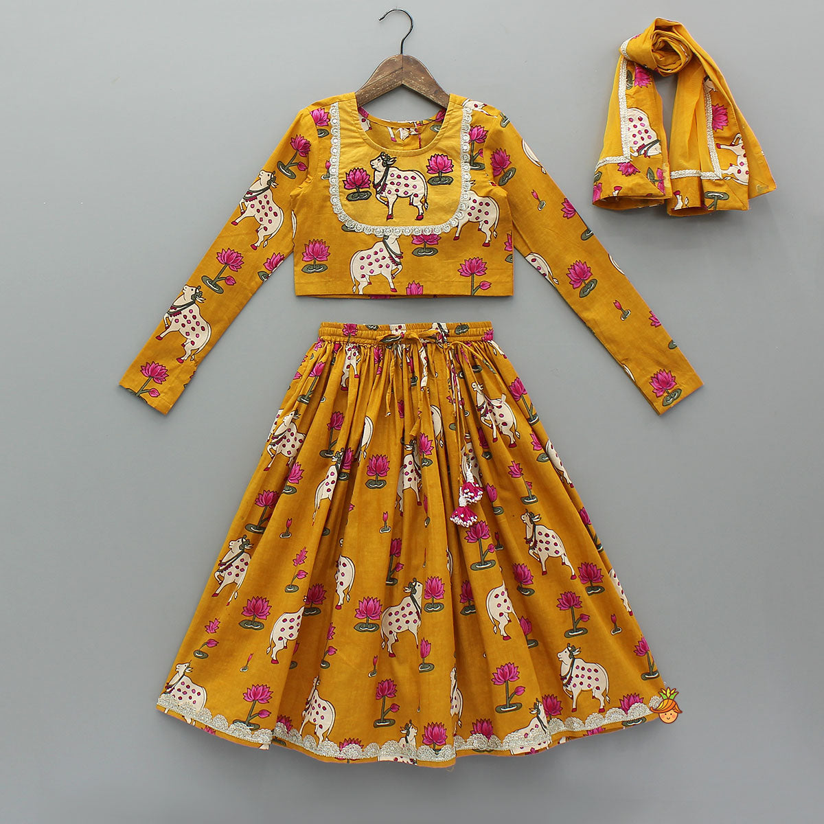 Lotus Printed Top With Matching Lehenga And Dupatta