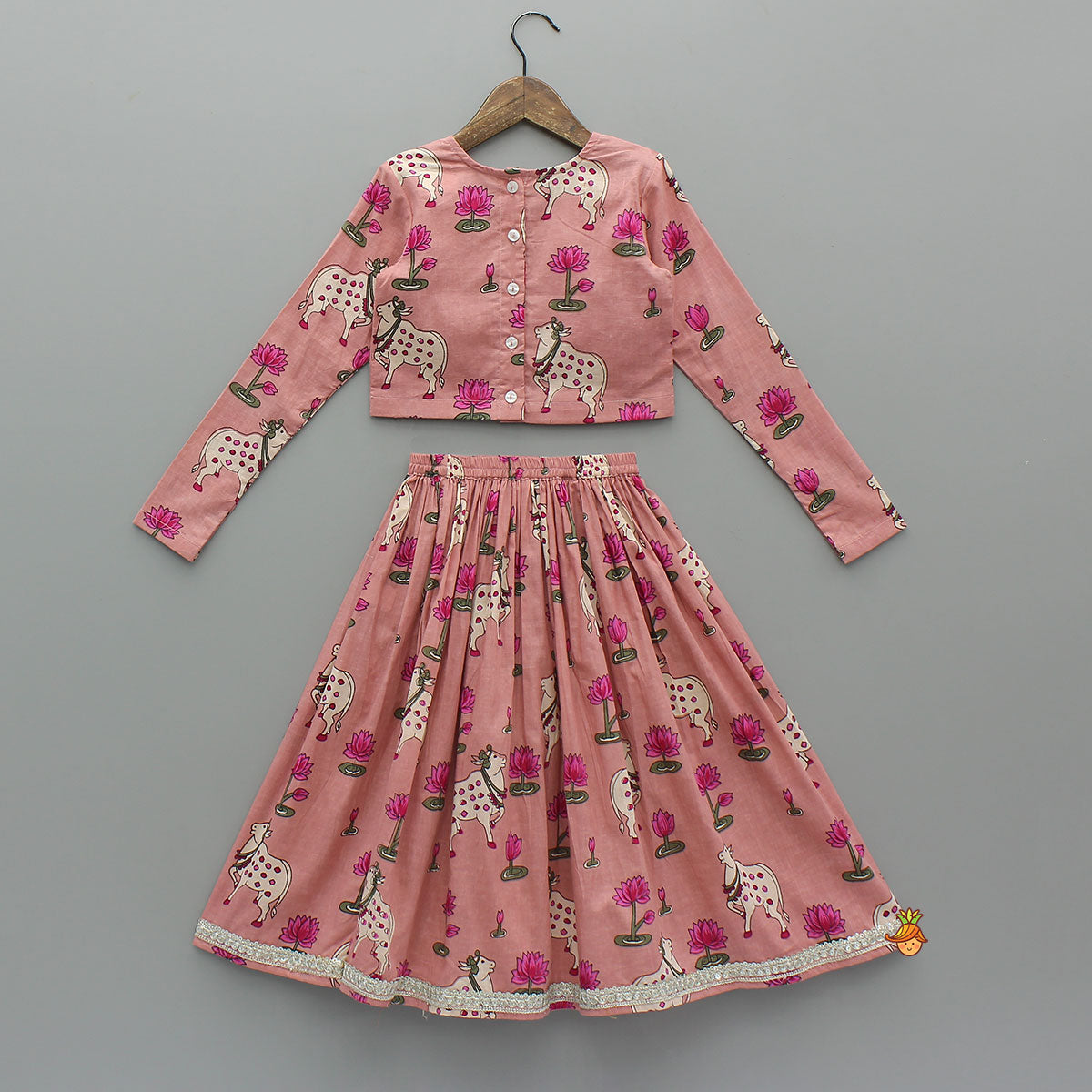 Lotus Printed Elegant Top With Matching Lehenga And Dupatta