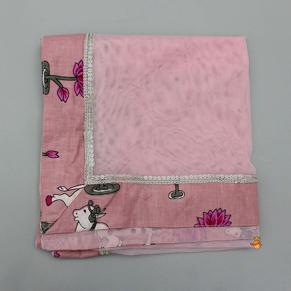 Lotus Printed Elegant Top With Matching Lehenga And Dupatta