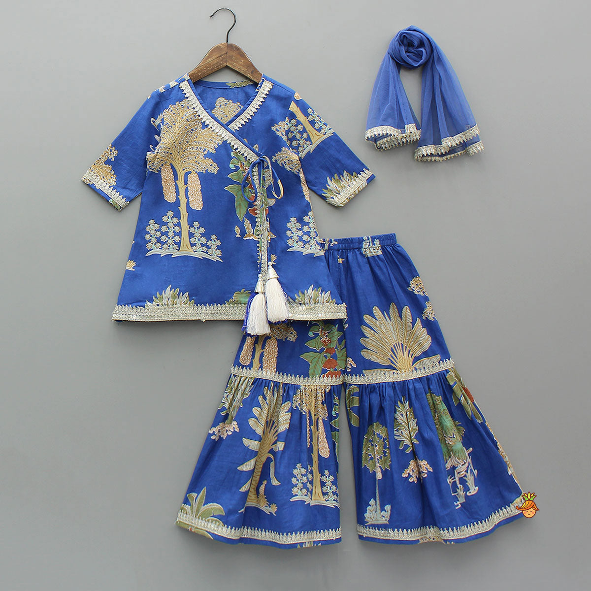 Printed Graceful Kurti And Sharara With Net Dupatta