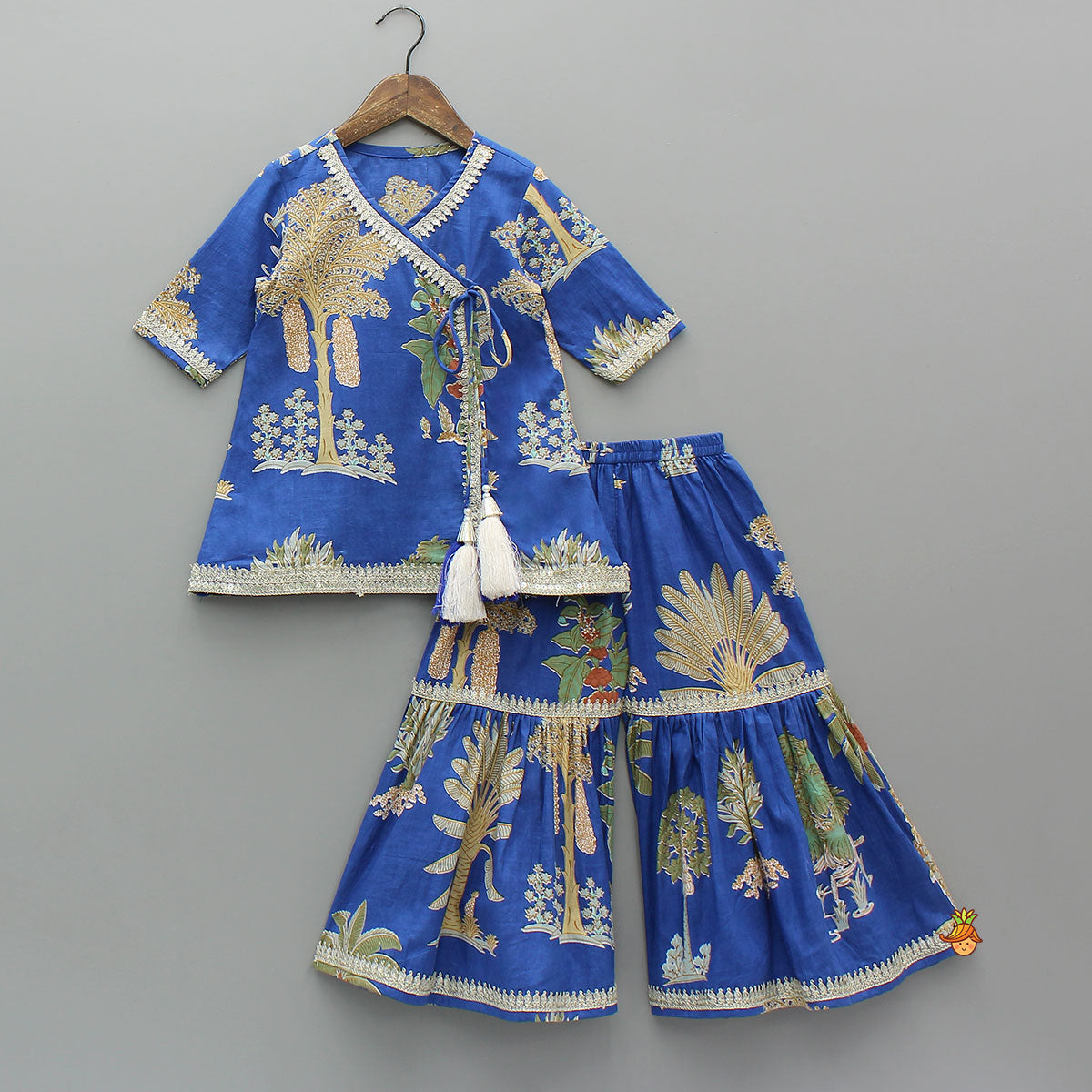 Printed Graceful Kurti And Sharara With Net Dupatta