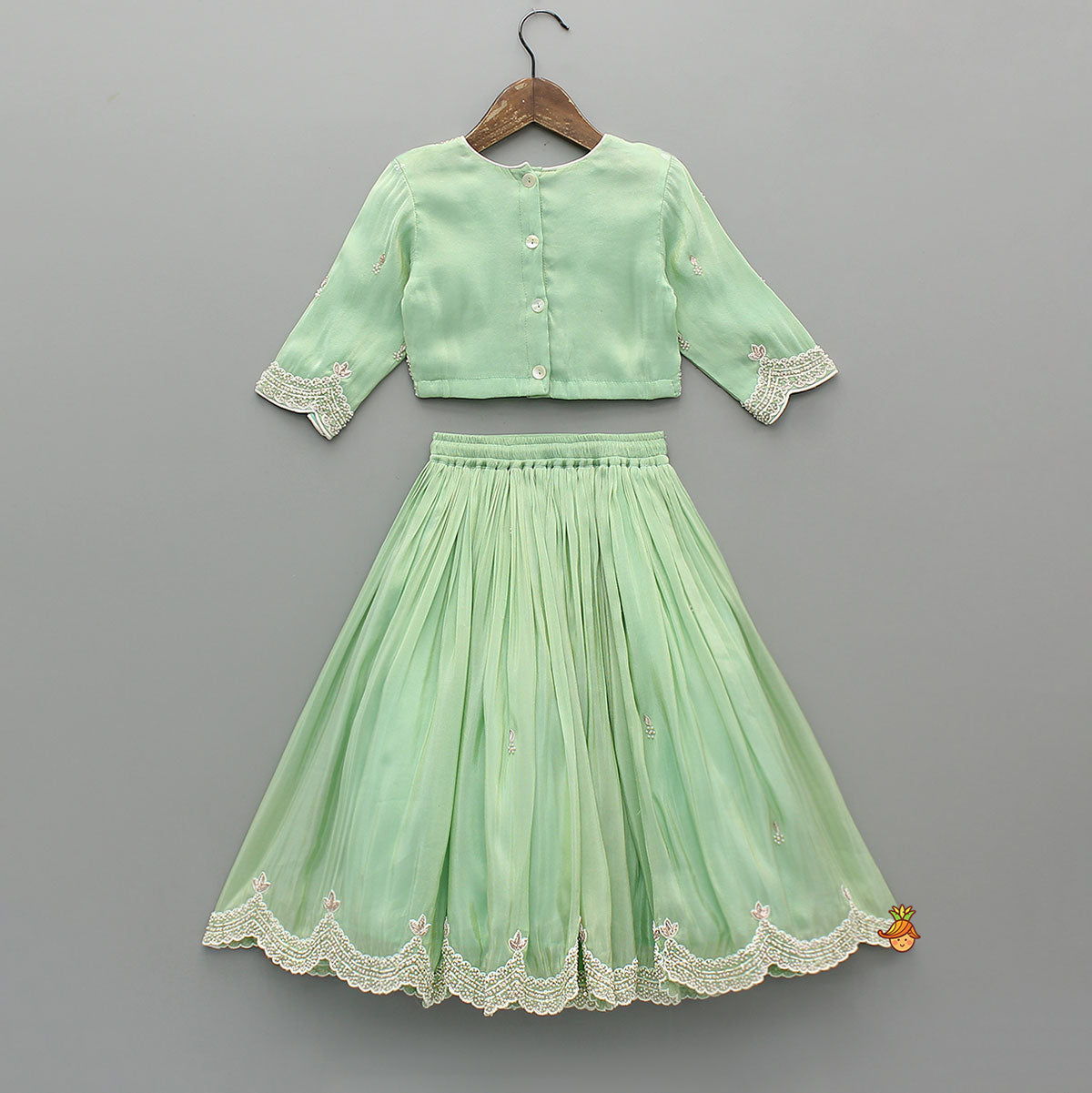 Stylish Hem Embroidered Top And Scalloped Lehenga