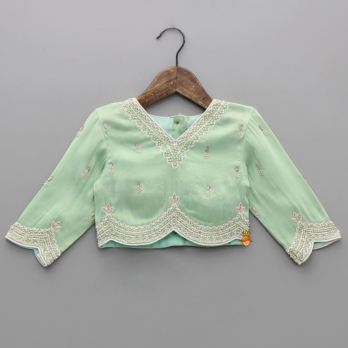 Stylish Hem Embroidered Top And Scalloped Lehenga