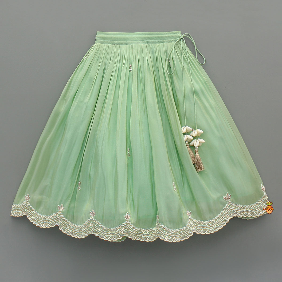 Stylish Hem Embroidered Top And Scalloped Lehenga