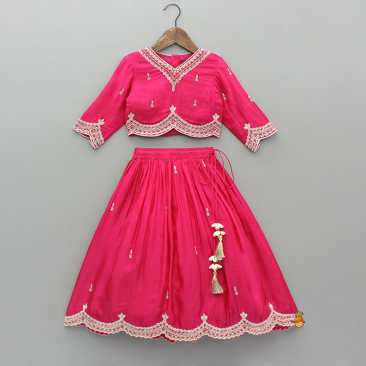 Stylish Hem Embroidered Elegant Top And Scalloped Lehenga