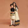Elegant Shimmery Anarkali With Front-Open Velvet Jacket twinning model image 2