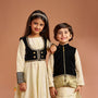Elegant Shimmery Anarkali With Front-Open Velvet Jacket twinning model image 4