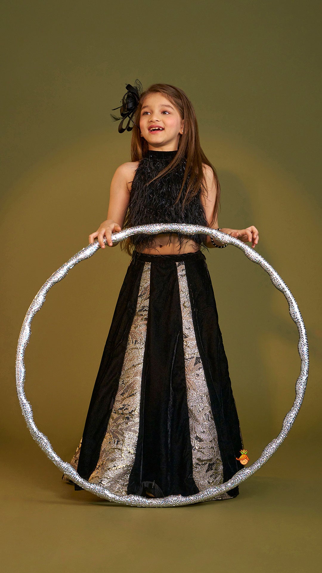 Halter Neck Fur Top And Gorgeous Dual-Tone Panelled Lehenga