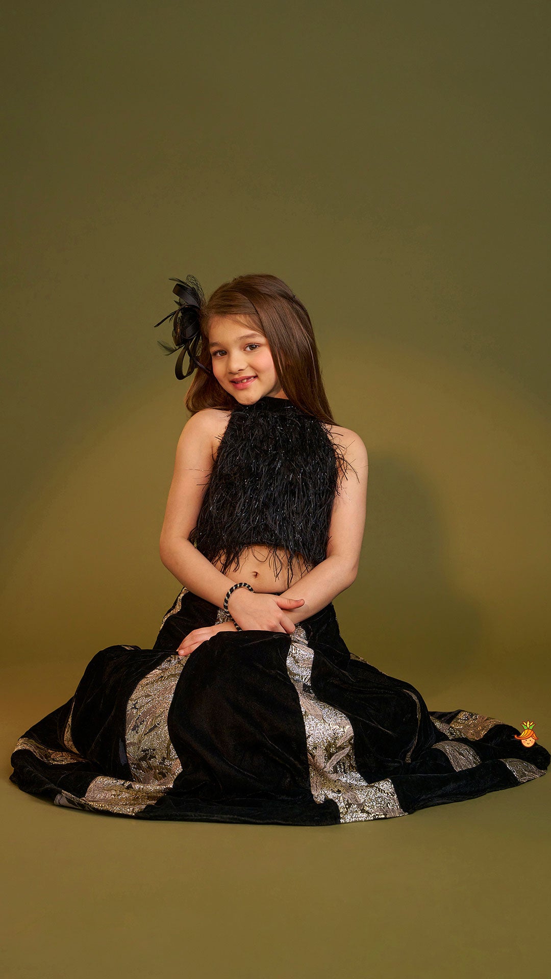 Halter Neck Fur Top And Gorgeous Dual-Tone Panelled Lehenga