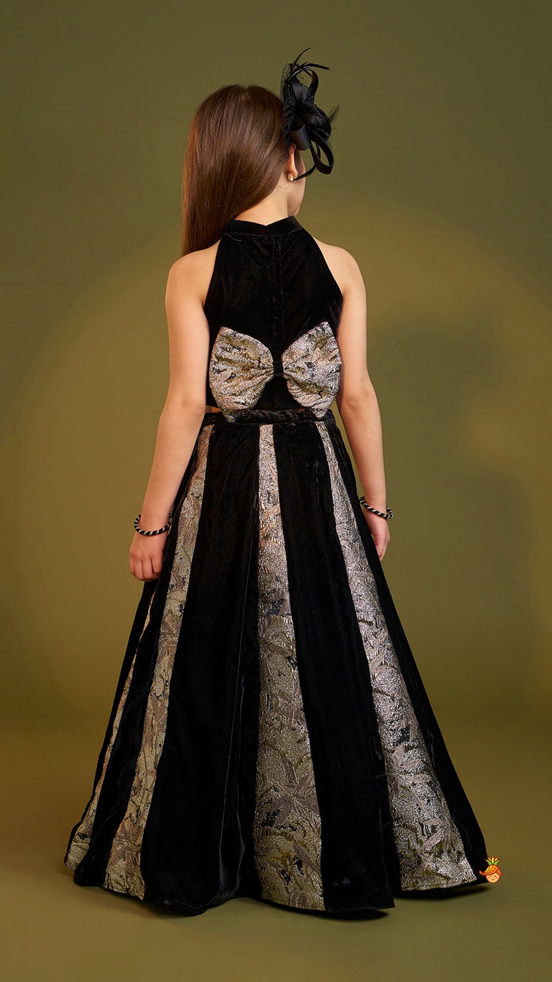 Halter Neck Fur Top And Gorgeous Dual-Tone Panelled Lehenga