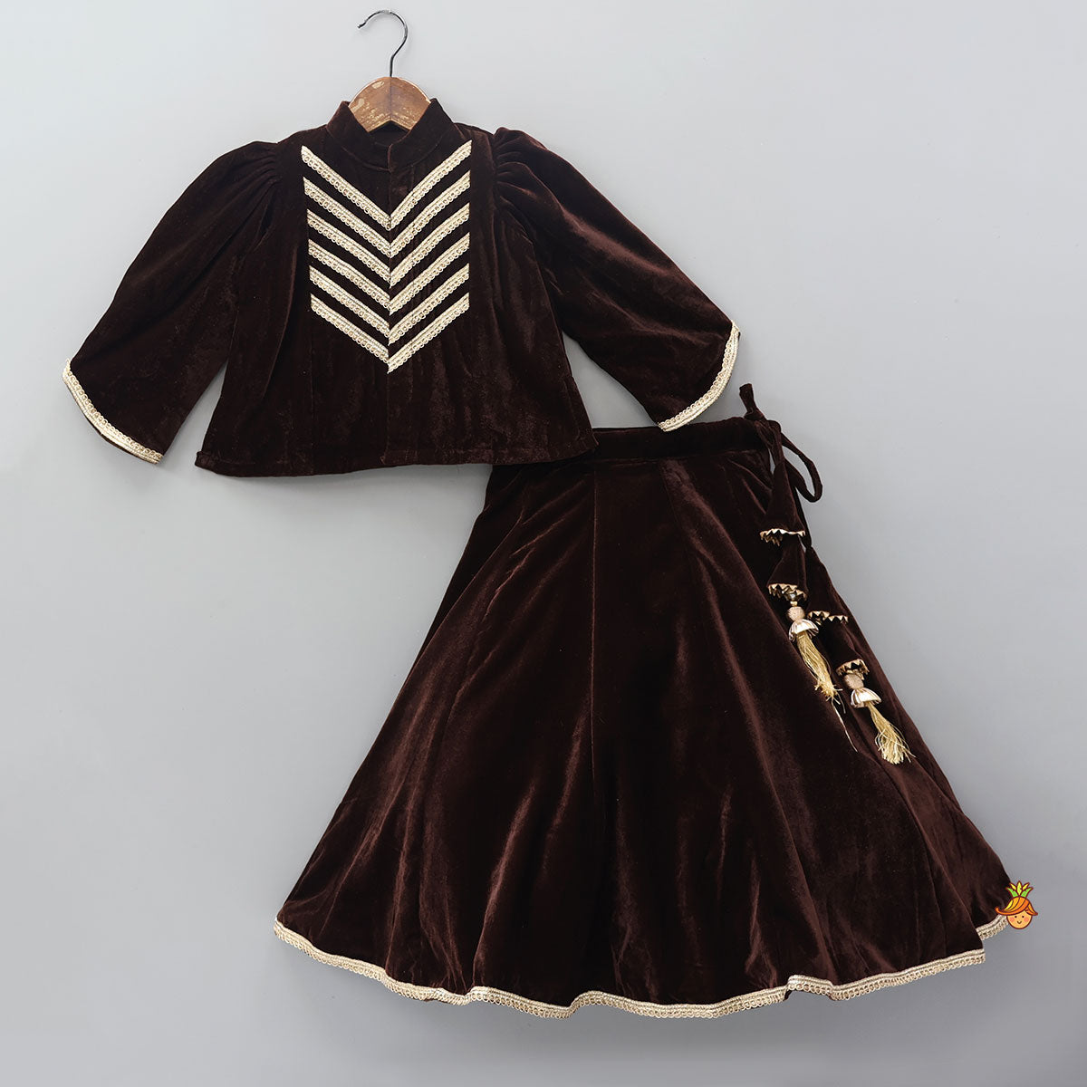 Velvet Lace Work Top And Lehenga