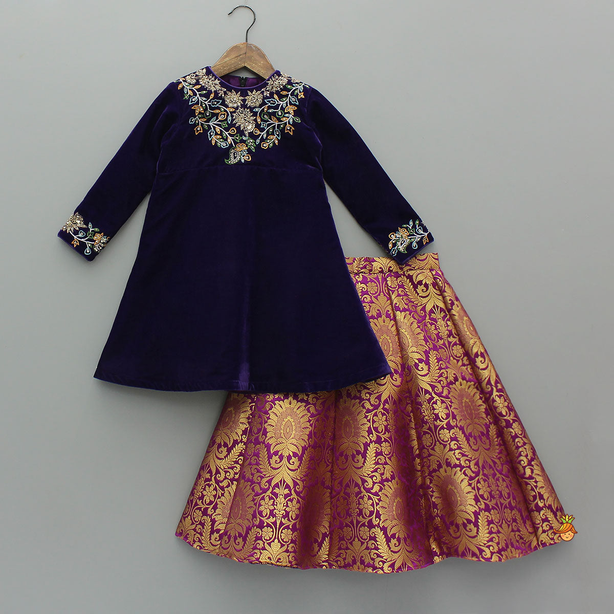 Velvet Kurti With Brocade Lehenga