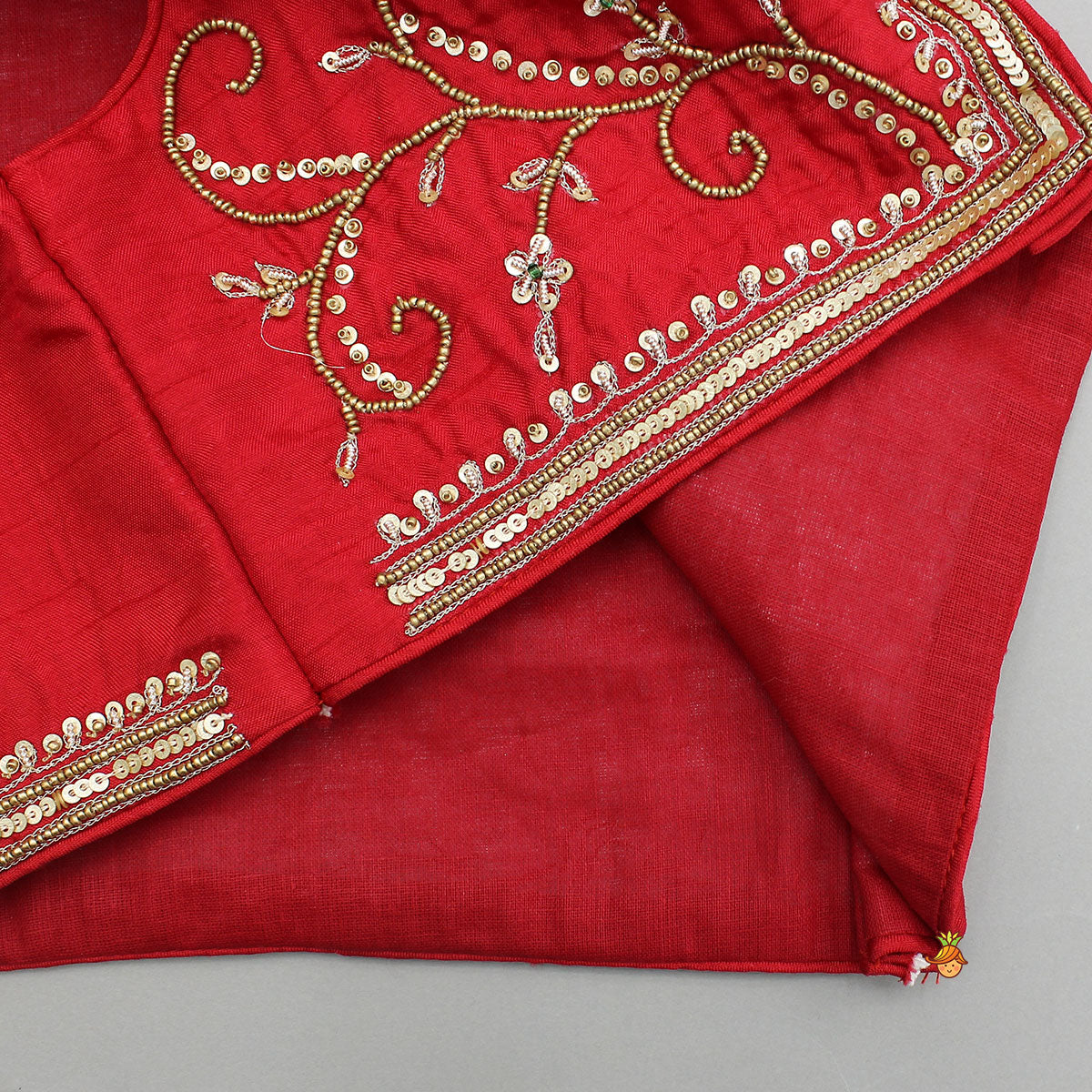 Embroidered Neckline Kurti With Potli Button Detail Jacket