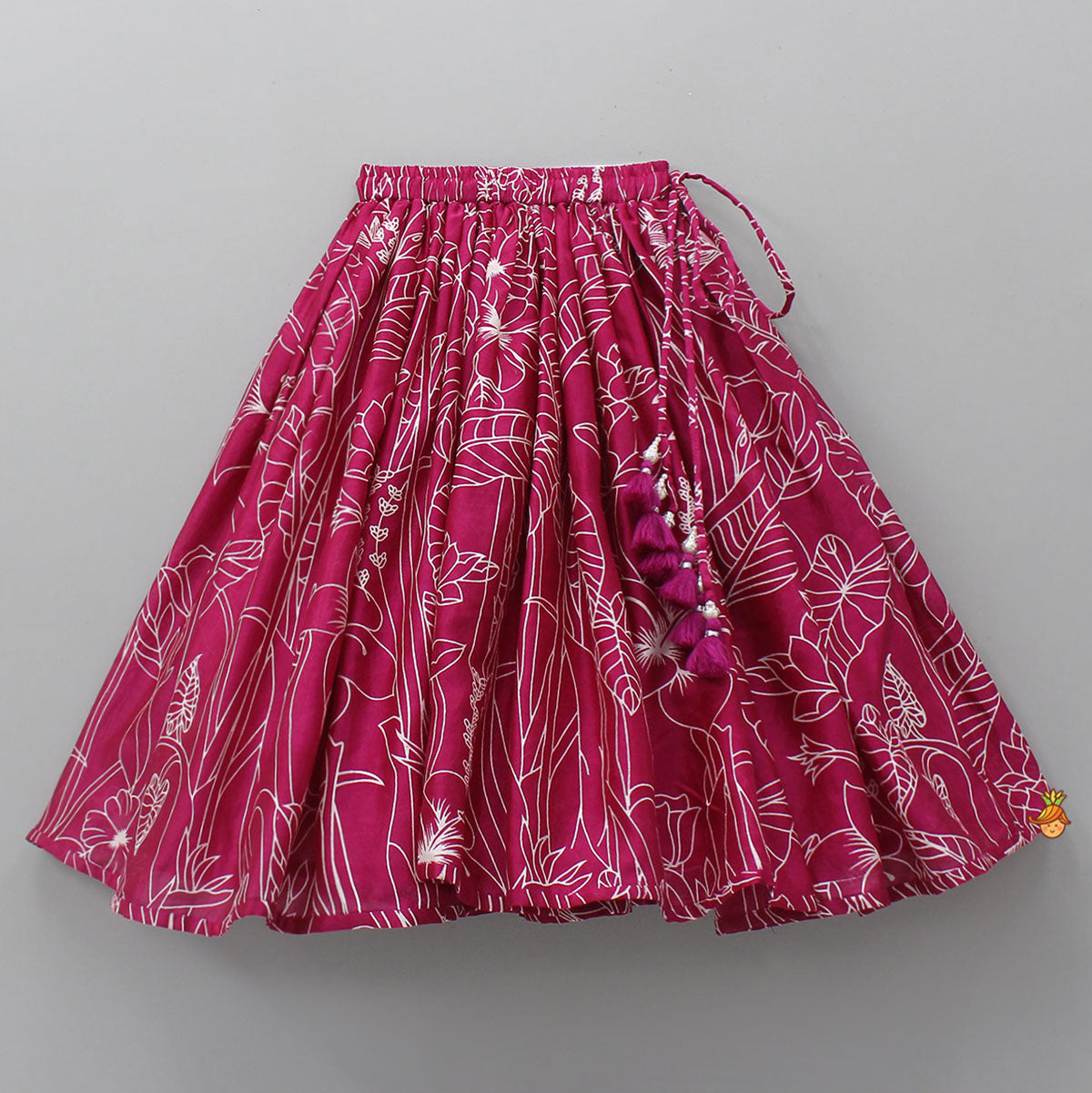 Halter Neck Fringe Detailed Top With Printed Lehenga