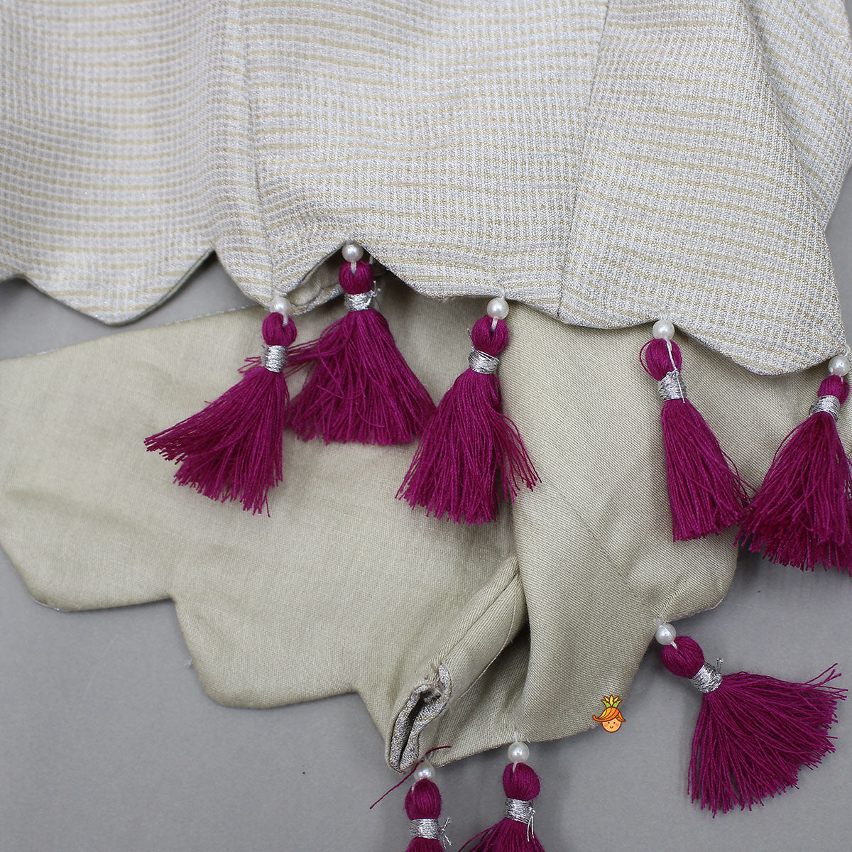 Halter Neck Fringe Detailed Top With Printed Lehenga