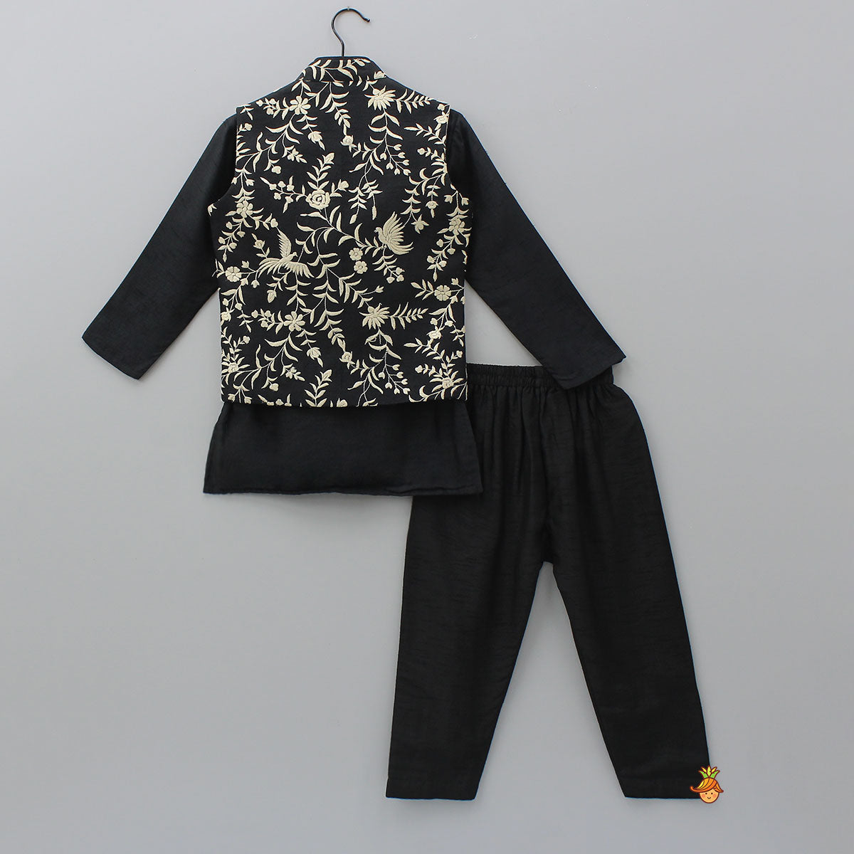 Silk Ethnic Kurta With Asymmetric Front-Open Jacket And Pyjama